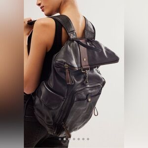 NWT FREE PEOPLE Brigade Leather Backpack Black